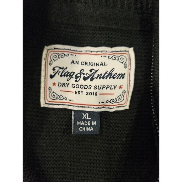 Flag & Anthem Pullover Sweater Men's Size XL Black Knit 1/4 Zip Long Sleeve - Picture 2 of 6